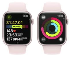 Apple Watch Series 9 pametni sat, GPS, 45 mm, rozo aluminijsko kućište, sportski remen M/L, svijetlo roza (MR9H3QH/A)
