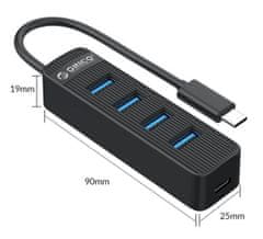 Orico TWC3-4A USB čvorište (hub), 4x USB 3.0, USB-C, 0,15 m, crno