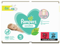 Pampers Sensitive dječje vlažne maramice, 6x 80 komada