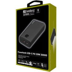 Sandberg prijenosna punjiva baterija, USB-C, PD, 20 W, 30000 mAh
