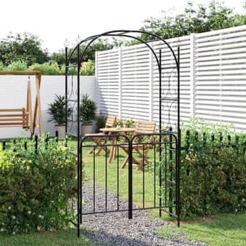 Vidaxl Vrtni luk s vratima, crni, 108x45x235 cm, čelik