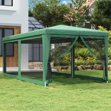 Vidaxl Mrežasti šator za zabavu sa 6 stijenki zeleni 3x6 m HDPE