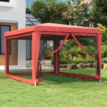 Vidaxl Mrežasti šator za zabave s 4 stijenke, crveni, 3x4 m HDPE