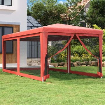 Vidaxl Mrežasti šator za zabave sa 6 stijenki crveni 3x6 m HDPE