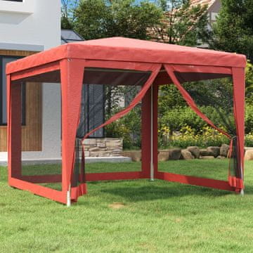 Vidaxl Šator za zabave s 4 mrežaste stijenke, crveni, 3x3 m, HDPE