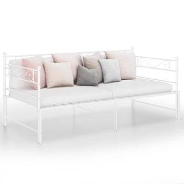 Vidaxl Sofa s okvirom za krevet na izvlačenje Bijela metalna 90x200 cm