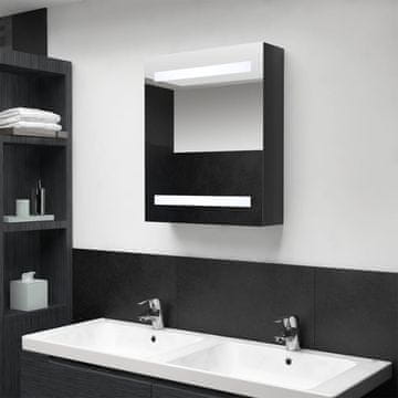 Vidaxl Kupaonski ormarić s ogledalom i LED rasvjetom sjajno crni 50x14x60 cm