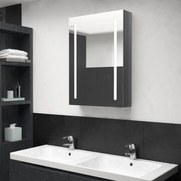 Vidaxl Kupaonski ormarić s ogledalom i LED svjetlima sjajno sivi 50x13x70 cm