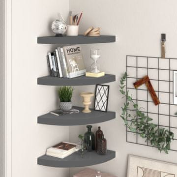 Vidaxl Kutne zidne police, 4 kom, sjajno sive, 35x35x3,8 cm, MDF