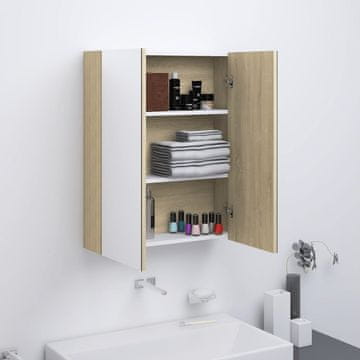 Vidaxl Kupaonski ormarić s ogledalom 60x15x75 cm MDF bijeli i hrastov