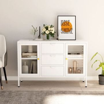Vidaxl Komoda s ladicama, bijela, 105x35x70 cm, čelik i kaljeno staklo