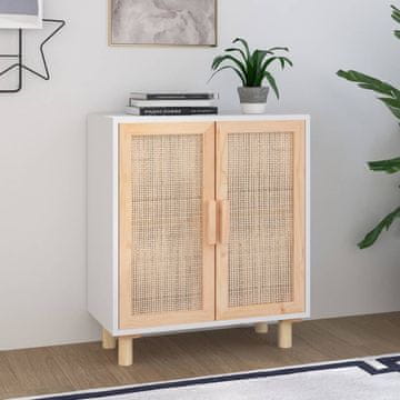 Vidaxl Komoda bijela 60x30x70 cm masivni bor i prirodni ratan