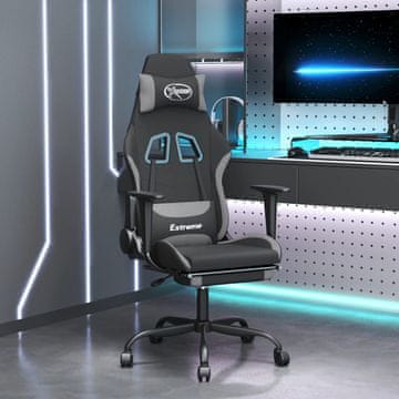 Vidaxl Gamerska stolica s osloncem za noge i masažom, crna i siva tkanina