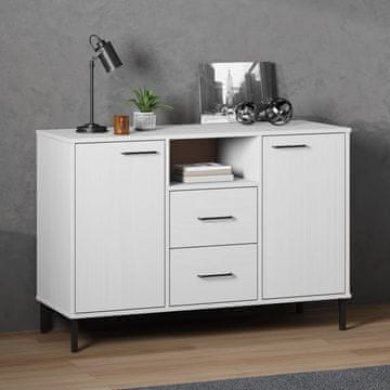 Vidaxl OSLO Komoda s ladicama, metalne noge, bijela, 113x40x77 cm, puno drvo