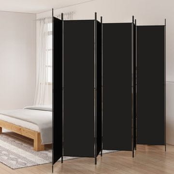 Vidaxl Pregrada za sobu sa 6 panela, crna, 300 x 220 cm, tkanina