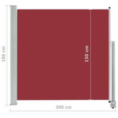 Vidaxl Uvlačiva bočna tenda za terasu 160 x 300 cm crvena