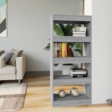 Vidaxl Polica za knjige/Pregrada, siva sonoma hrast, 60x30x135 cm