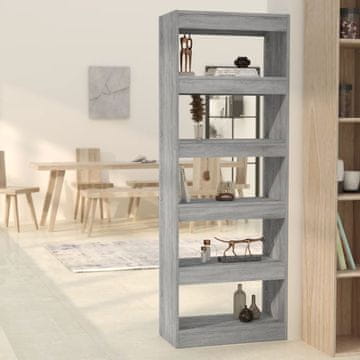 Vidaxl Polica za knjige/Pregrada, siva sonoma hrast, 60x30x166 cm