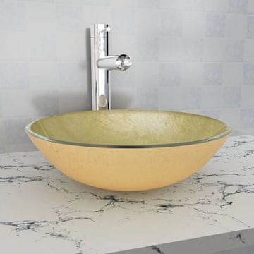 Vidaxl Umivaonik od kaljenog stakla 42 cm zlatne boje
