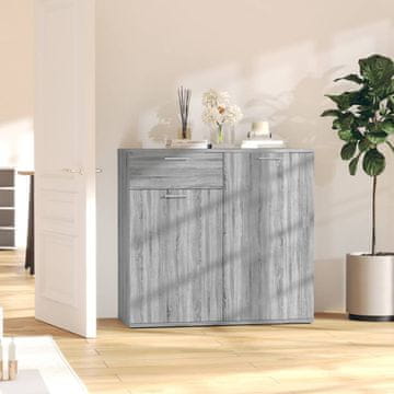 Vidaxl Komoda s ladicama, siva sonoma hrast, 80x36x75 cm