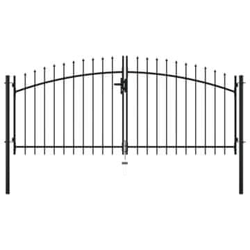 Vidaxl Dvostruka vrata za ogradu s kopljima na vrhu 300 x 150 cm