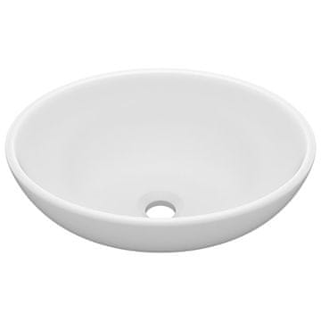 Vidaxl Luksuzni ovalni umivaonik mat bijeli 40 x 33 cm keramički
