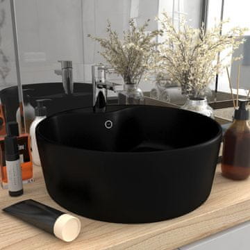 Vidaxl Umivaonik s preljevom mat crni 36x13 cm keramički