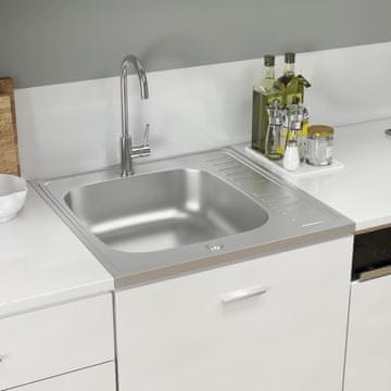 Vidaxl Kuhinjski sudoper s ocijedačem, srebrni, 600x600x155 mm, čelik