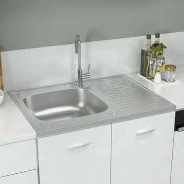 Vidaxl Kuhinjski sudoper s ocijedačem, srebrni, 800x600x155 mm, čelik