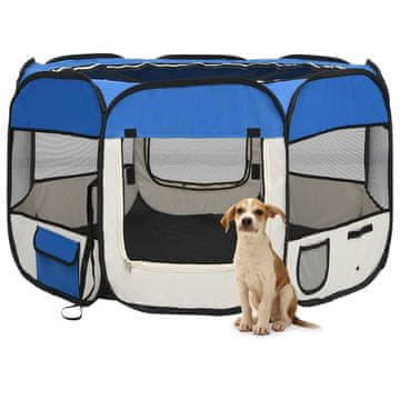 Vidaxl Sklopivi kavez za pse s torbom za nošenje plavi 110x110x58 cm