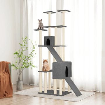 Vidaxl Grebalica za mačke sa sisal stupićima, tamno siva, 190 cm