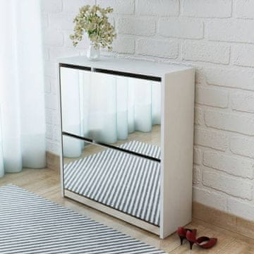 Vidaxl Ormarić za cipele s 2 police i ogledalom bijeli 63x17x67 cm