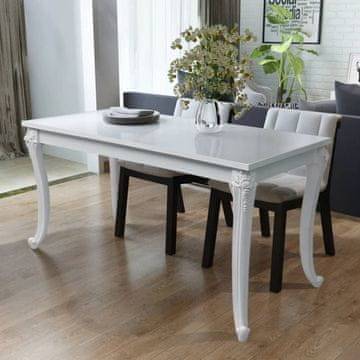Vidaxl Blagovaonski stol 116x66x76 cm visoki sjaj bijele boje