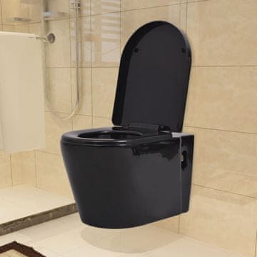 Vidaxl Zidna keramička WC školjka, crna