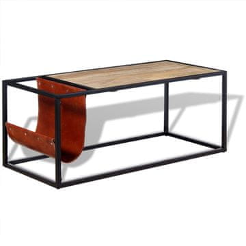 Vidaxl Klub stolić s kožnim držačem za časopise 110x50x45 cm