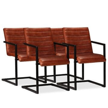 Vidaxl Blagovaonske stolice od prave kože 4 kom smeđe