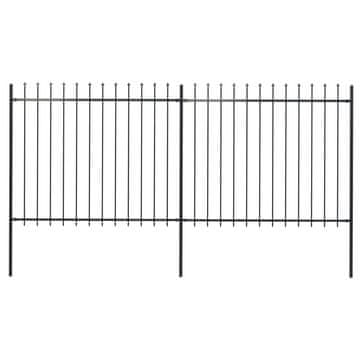 Vidaxl Vrtna ograda s vrhom koplja Čelik 359x150 cm Crna