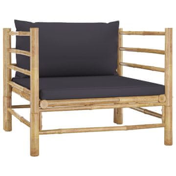 Vidaxl Vrtna sofa od bambusa s tamno sivim jastucima