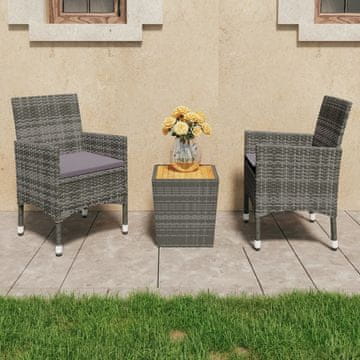 Vidaxl Bistro set od 3 dijela, PE ratan i akacija, siva