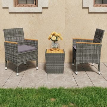 Vidaxl 3-dijelni bistro set, PE ratan i bagrem, siva