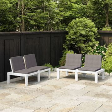 Vidaxl Vrtne klupe s jastucima, set od 2, plastika, bijele