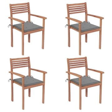 Vidaxl Vrtne stolice sa sivim jastucima 4 kom od masivne tikovine