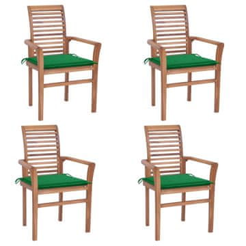 Vidaxl Blagovaonske stolice sa zelenim jastucima 4 kom od tikovine