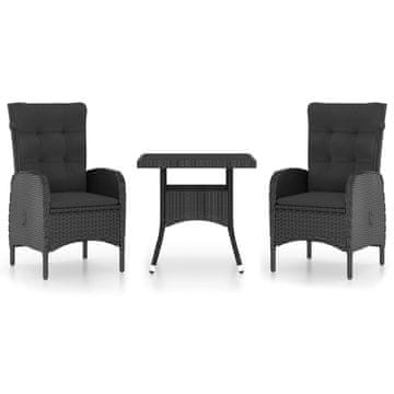 Vidaxl 3-dijelni vrtni blagovaonski set od poliratana i stakla crni