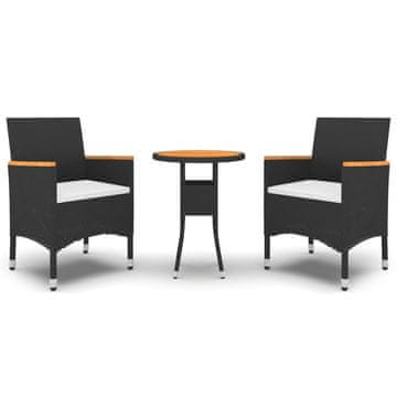 Vidaxl 3-dijelni vrtni blagovaonski set od poliratana crni