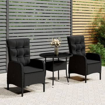 Vidaxl Vrtni bistro set od 3 komada od poliratana crne boje