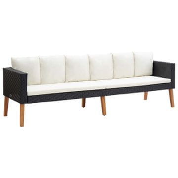 Vidaxl Vrtna sofa za 3 osobe s jastucima, PE ratan, crna