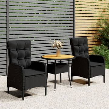 Vidaxl Vrtni bistro set od 3 komada od poliratana crne boje