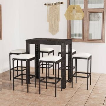 Vidaxl 7-dijelni barski set s jastucima, PE ratan, crni