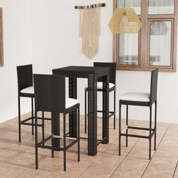 Vidaxl 5-dijelni barski set s jastucima, PE ratan, crni